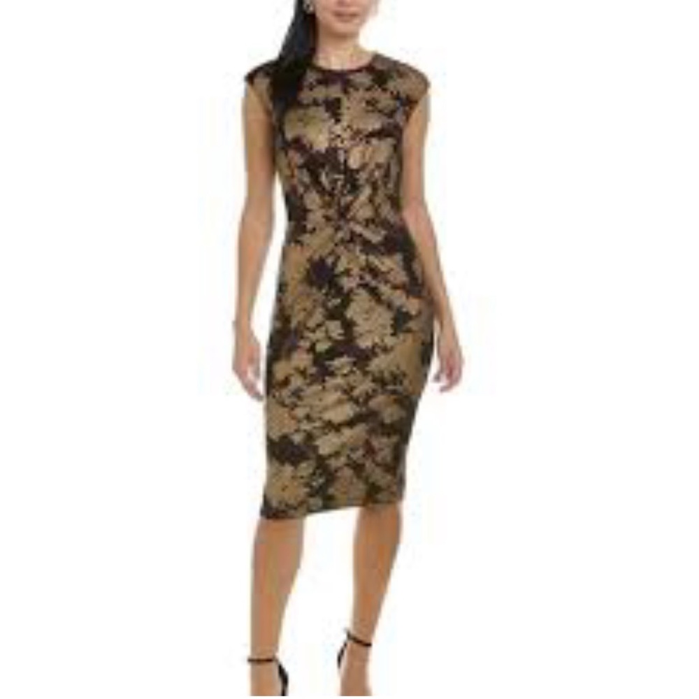 NEW Philosophy Navy Blue & Gold Sleeveless Sheath Dress Womens Size Large.